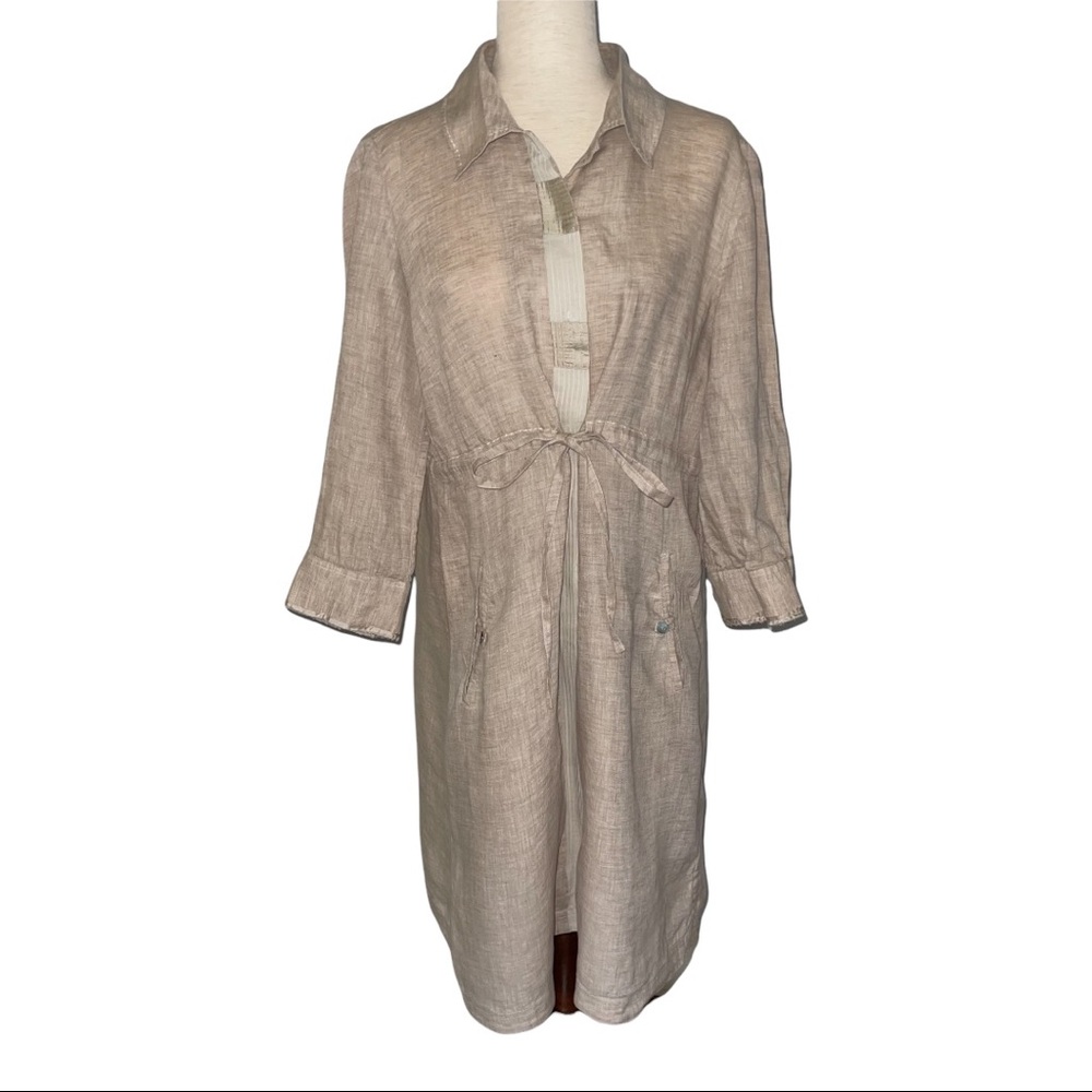 NITYA 100% Linen, Silk long sleeve button down dress M